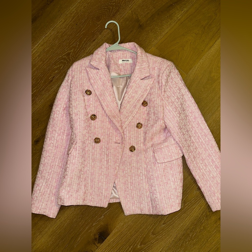 DIANNE TWEED CHECK BOUCLE TAILORED DOUBLE BREASTED BLAZER PINK (Blazer only)